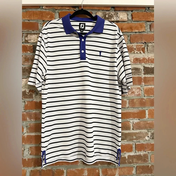 Footjoy Striped Polo Shirt - White and Purple Size M - Picture 1 of 7